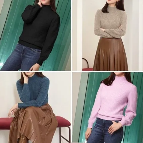 (도로시양장점) 야미니트 울 블렌드 리브 터틀 풀오버 4종 세트