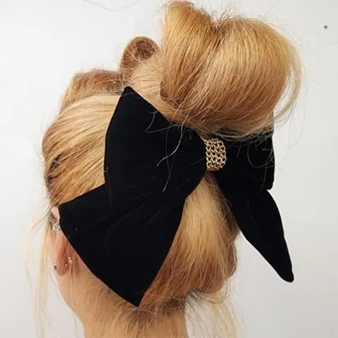 (신상오픈런) |CMA7FE0|리본머리핀 금장 겨울 공주풍 벨벳 융헤어핀_19952394_597559