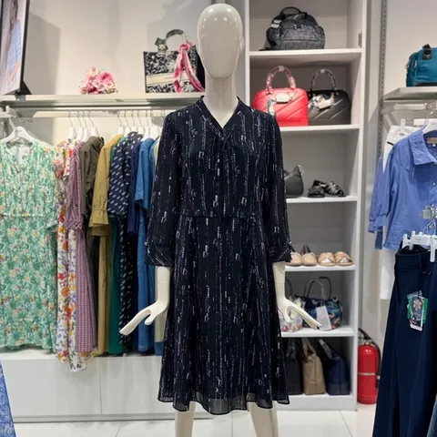 (크로커다일레이디) 크로커다일레이디 기하학 패턴 플레어 롱 원피스 CLDFOP10