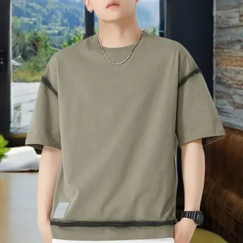 (디자이너몰) 미니멀 페이크 투피스 남성 반팔 티셔츠