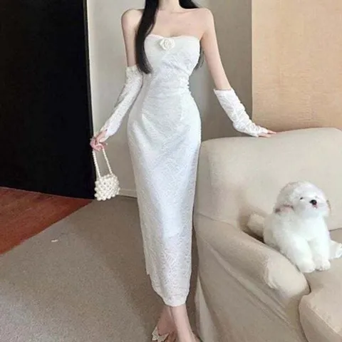(모노무드) 모노무드 은플레이스 플라워 웨딩룩 핸드워머 롱원피스 웨어 의류 셀프 오