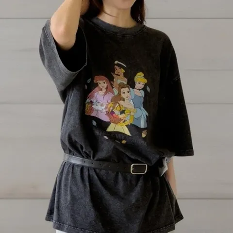 (신상오픈런) |CST9411|여성 오버사이즈 공주 프린트 반팔 티셔츠 나염 디자인_21886745_597559