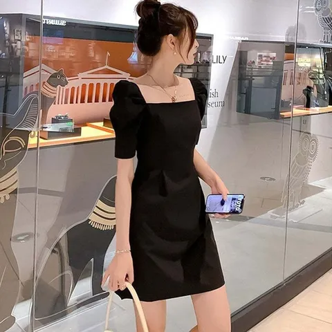 (모노무드) 모노무드 STD 여자 퍼프 스타일 소매 블랙 미니원피스 고품질 데일