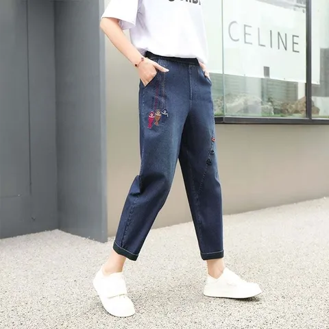 (모노무드) 모노무드 레트로 자수 배기데님 레트로 여자 청바지 여름 자수 배기 데