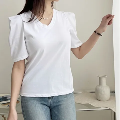 (모노무드) 모노무드 ym25265 빅사이즈 어깨셔링 V넥 루즈핏 반팔티