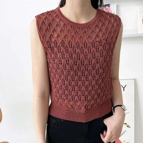 (모노무드) 모노무드 여성 그물나시 조끼 1P 여름 크롭 민소매 썸머 티셔츠