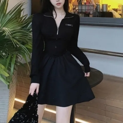 (신상오픈런) |CMO4542|나레미 집업 원피스 여성 데일리 윈터 플레어 검정_18154911_597559