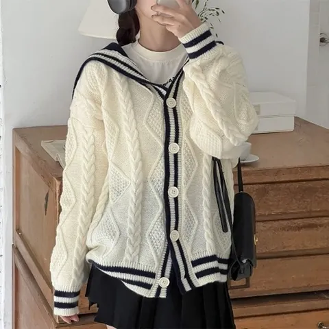 (신상오픈런) |CSJ4255|르투툰 Y넥 가디건 여성 꽈배기 여친선물 세라넥_18160349_597559