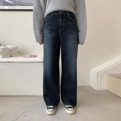 (신상오픈런) |KHP7071|타스의 여성 워시드 청 바지 하이라이즈 넓은 일자 윈터_18172779_597559