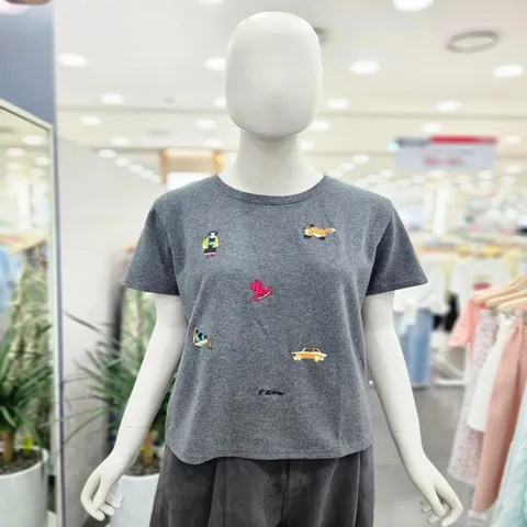 (에잇컨셉) 뚱여우T 캐릭터 자수포인트 라운드넥 반팔 티셔츠 C25I3FTS023GY_GN