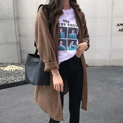 (모노무드) LMO 여성용 듀얼컬러 코듀로이패브릭 골덴맥시 이지 톱셔츠 환절기 자켓