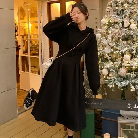 (모노무드) LMO 머스트해브 우먼동절기 핀턱 후드탑 플레어스커트 롱핏 드레스