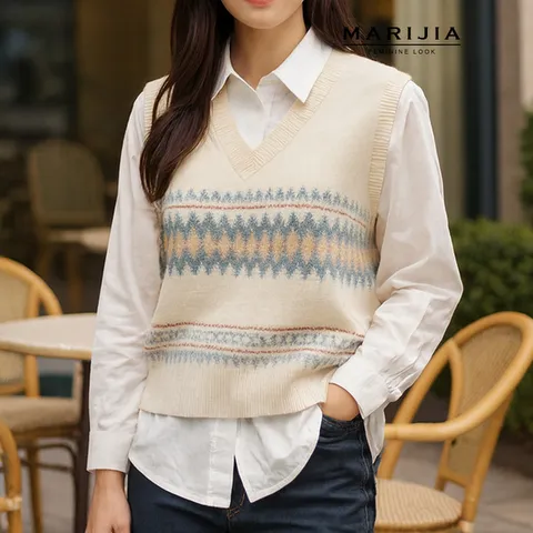 (마리지아) 아가이 다이아 니트 V넥 조끼_MKAB9006