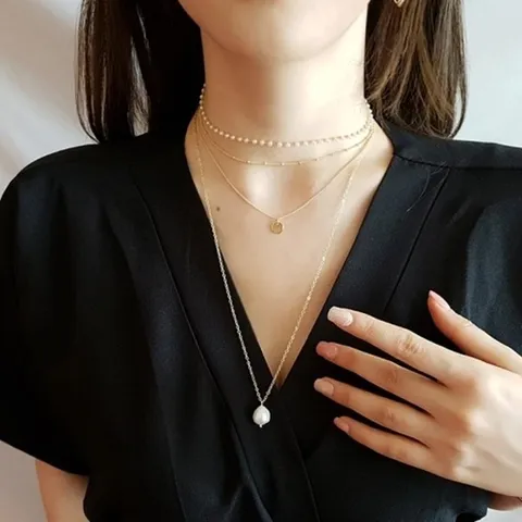 (신상오픈런) |KMA2641|밍소소 네크리스 하객룩 코인 레이어드 담수진주 체인 여성_18159420_597559