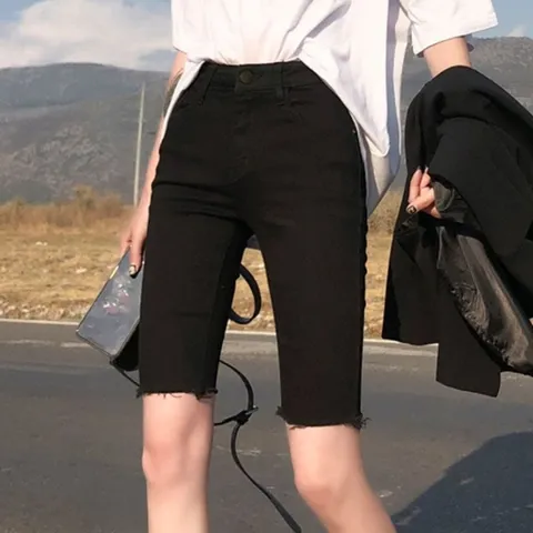 여성바지 하이웨스트 스판 5부 여자바지 (WD28327)