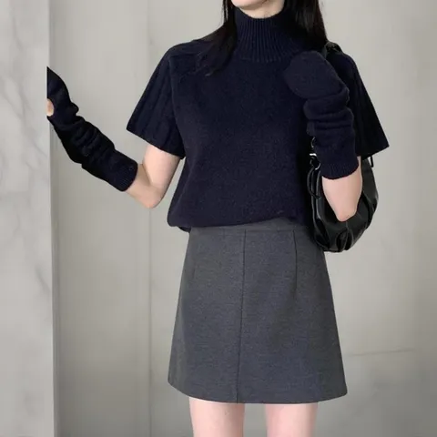 (옷자락) 여성 가을 겨울 니트 목폴라 반팔 세트