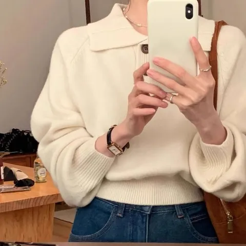 SD-260133 단추 니트 란다노 빅카라 포인트