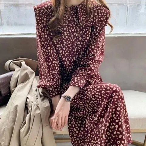 (엄지척) 소매 랩 롱원피스 쉬폰 카라 원피스 봄원피스 루즈핏_19912333_667501