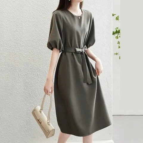 (엄지척) S 9721 여자퍼프반팔소매스트원피스 플 벨티드 호캉스_19957117_667501