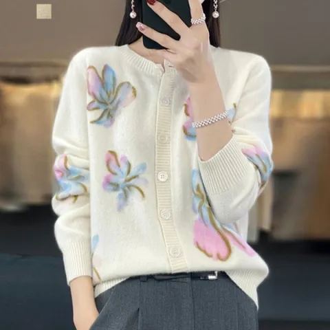 (페이릿) 페이릿 77까지버커 플라워 스프레드 가디건