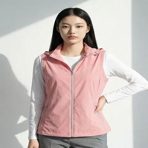 김영주스포츠 여성 데일리커버 나일론 스판 발수 후드 바람막이 조끼 아웃도어 베스트(W7WV03)