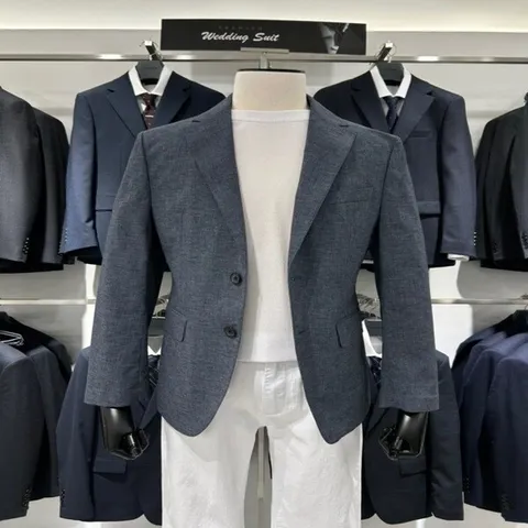 (트루젠) 봄 여름 아쿠아 코튼린넨 스판 비지니스 캐주얼 자켓