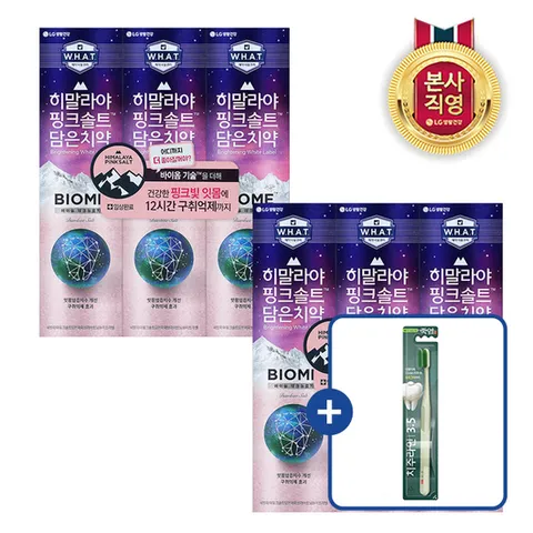 죽염 히말라야핑크솔트 바이옴 치약 100g x 6개 + 칫솔 1입 추가 증정