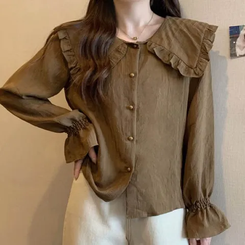 (드레스허그) 모델스 러플 카라 셔츠 2color