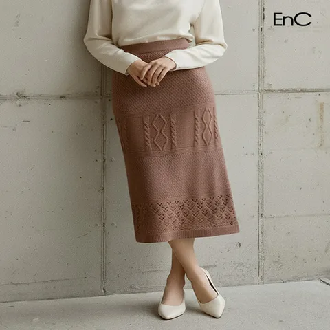 (이엔씨) ENC 크로쉐 니트 롱스커트 (ENWK14T85B)