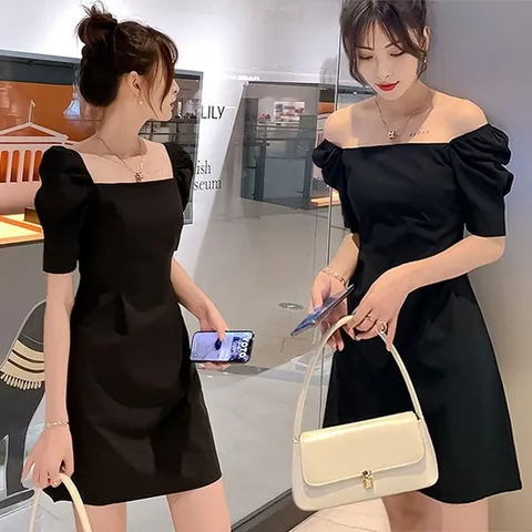 여성 퍼프 벌룬 블랙 미니 원피스 URK-156 (WC5297D)