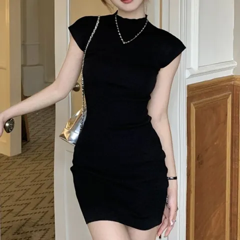 여리핏 하이넥 블랙 슬림 미니원피스 모임 데이트룩 (WFIT54O)