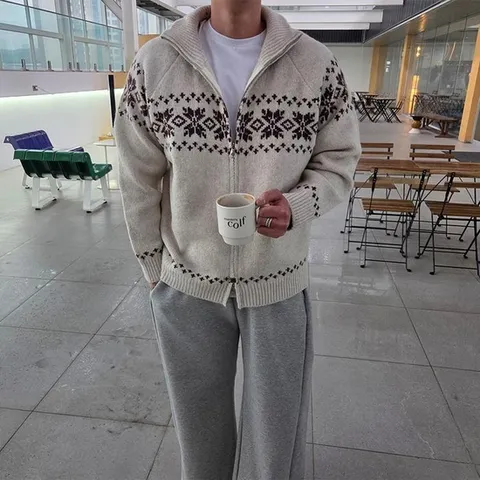 44656845-[맨즈해시태그] 노르딕니트집업 눈꽃니트집업