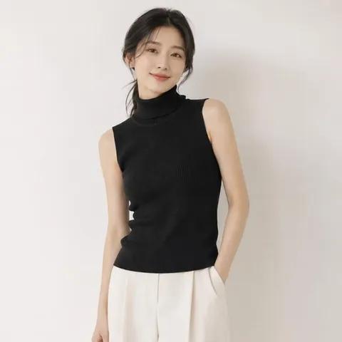 (비틀버드) 골지 슬림 터틀넥 니트 슬리브리스 SL_1009262 (50591505)