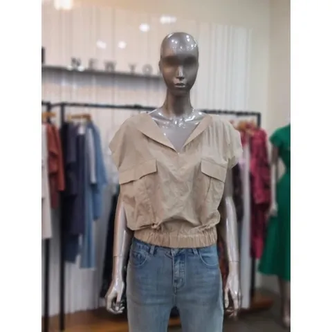 제시뉴욕 세이브존05 포켓포인트 허리 밴딩 세미크롭 셔츠형 블라우스 BG61WWVT5770