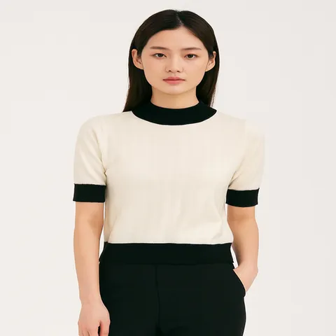 (올리브데올리브) 올리브데올리브 배색라인 베이직반목니트