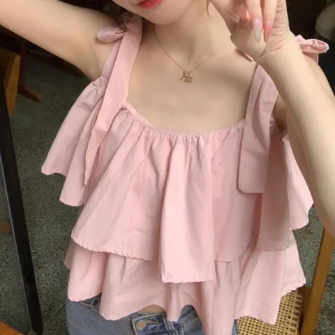 (스타일하우스) (스타일하우스) 블라우스 셔츠 브라우스 러블리 프릴 나시 캉캉 리본끈 블라우스