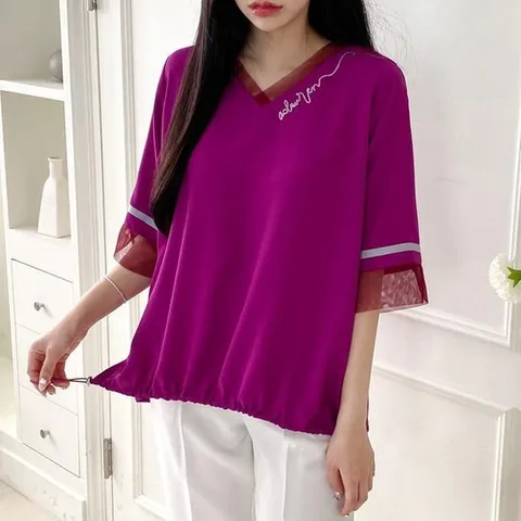 (이쁜) 글러치 브이 스트링BL 블라우스 (10306705A)