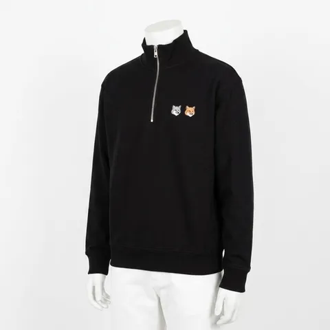 메종키츠네 OM211CFKM0341 P190 26SS Double Fox Head Half Zip Comfort Sweatshirt 더블 폭스