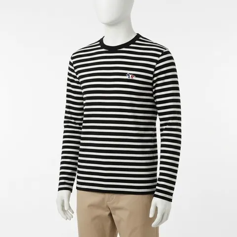 메종키츠네 FU00115KJ0044-BKWH S198 MARIN TEE-SHIRT TRICOLOR FOX PATCH - 마린 스트라이프