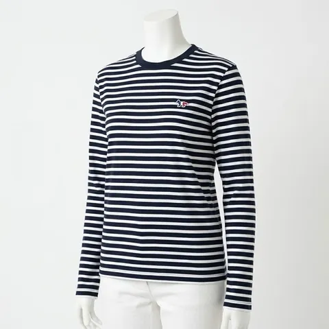 메종키츠네 FU00115KJ0044-NAWH S480 MARIN TEE-SHIRT TRICOLOR FOX PATCH - 마린 스트라이프