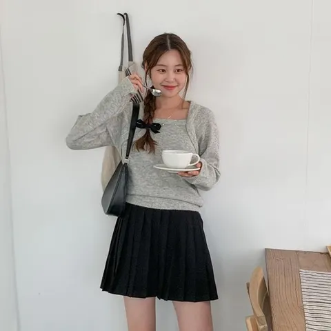(신상오픈런) 여성 유니크 레이어드 볼레로 슬림 니트 (49692230)