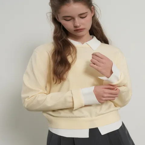 제너럴아이디어 GF1LKP502BT 릴렉스드 카라 레이어드 풀오버 [BUTTER] GF7LKP502 5880