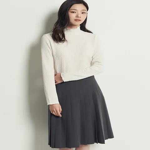 (빈폴레이디스) 텍스처 러플넥 티셔츠  아이보리 (BF5X41C010)