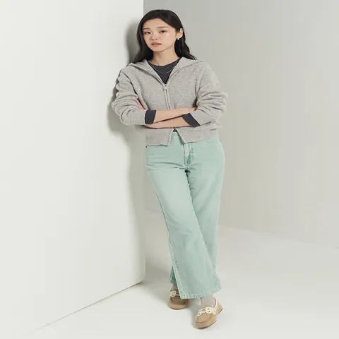 (빈폴레이디스) 울 네프 후드 집업 카디건 라이트 그레이 (BF5X5AC012)