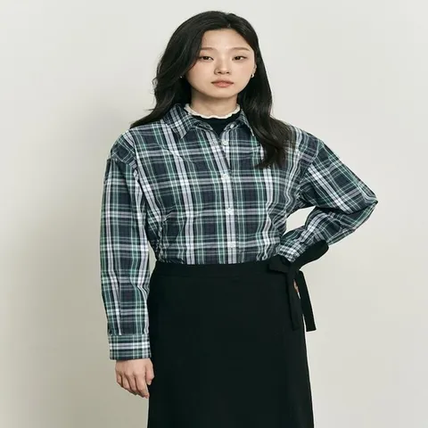 (빈폴레이디스) B. my 체크 오버핏 셔츠 네이비 (BF5X64N22R)