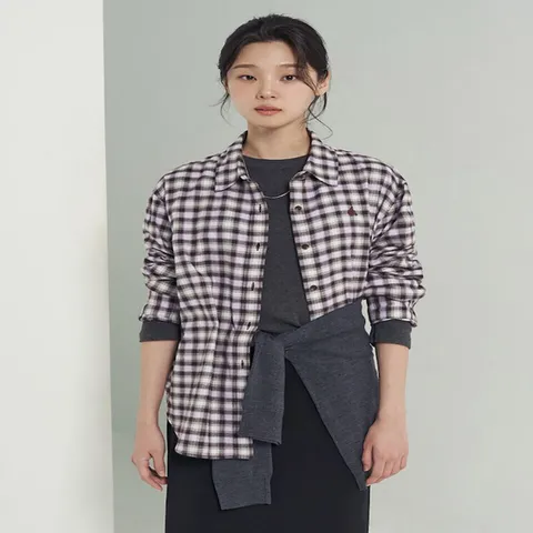 (빈폴레이디스) 기모 체크 오버핏 셔츠 라벤더 (BF5964C03T)