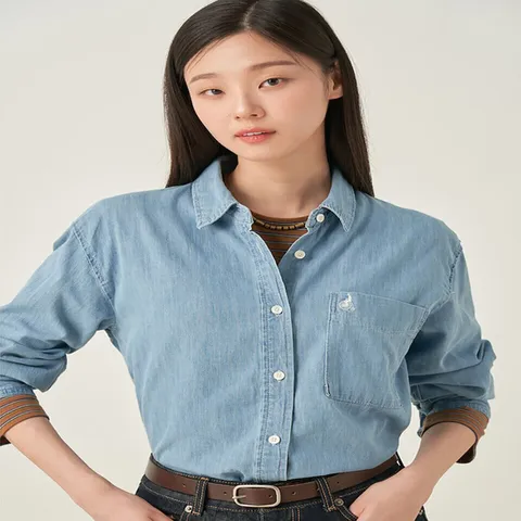 (빈폴레이디스) 데님 오버핏 셔츠 스카이 블루 (BF5764C03Q)