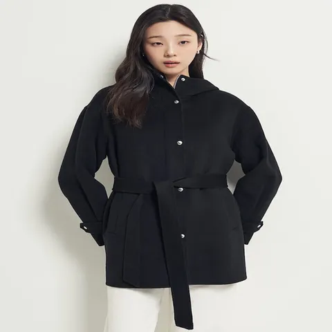 (빈폴레이디스) 울캐시 핸드메이드 후드 미디움 코트 블랙 (BF5X30C055)