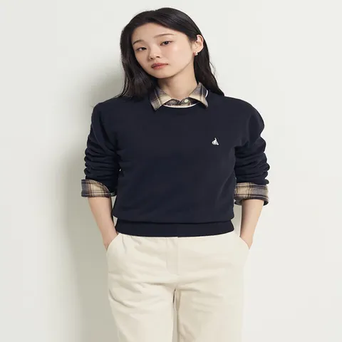 (빈폴레이디스) 울 라운드넥 배색 풀오버 네이비 (BF5951C08R)