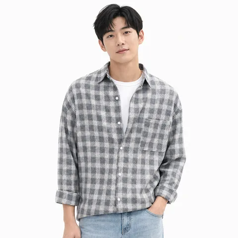 남성 체크 패턴 롤업 캐주얼 셔츠 ON-SHA-QW8B6726